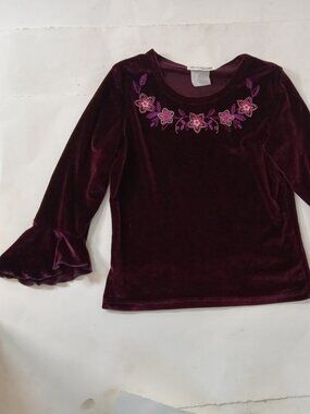 90's Jessie Girl Sz 10 Velour Purple Top Shirt Whimsigoth Bpho Y2K Bell Sleeve